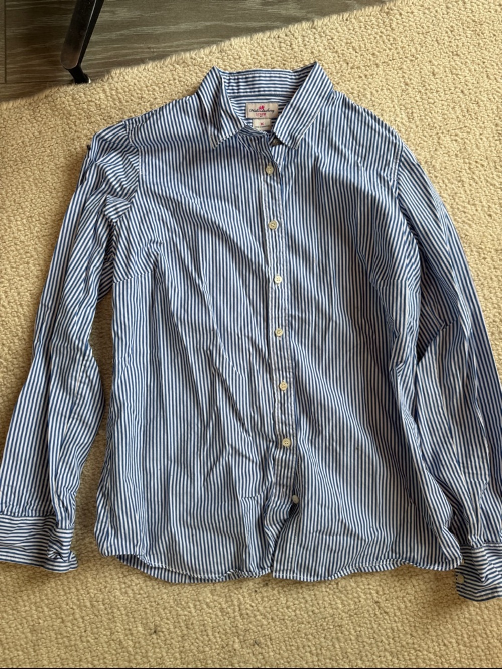 J. Crew Women’s Navy and White Vertical Stripe Button-Down Shirt